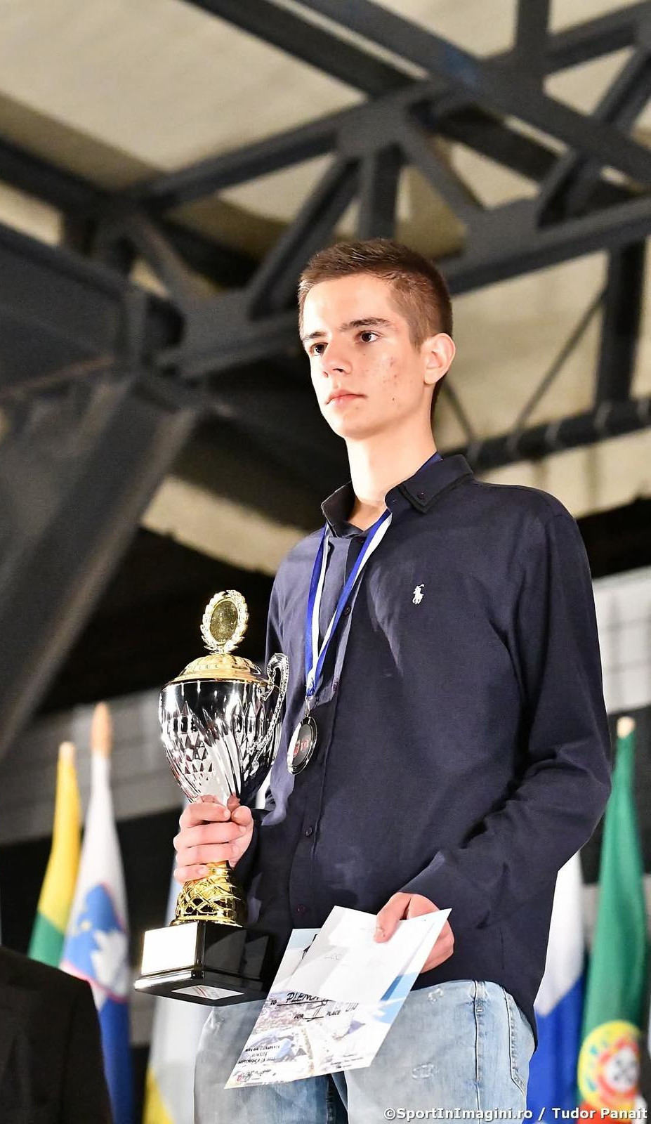 Jadranko Plenča on the podium with his runner-up trophy at the European Youth Chess Championship